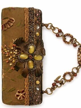 Mary Frances Vintage Beaded Bag Feather Rhinestone Embellished Clutch